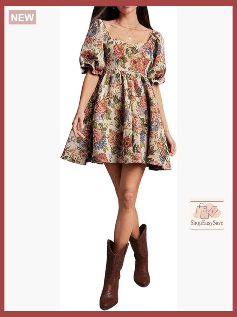 Floral Square Neck Ruffle Mini Dress Vintage Puff Sleeve Smocked A Line Party